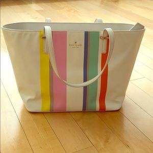 KateSpade tote, white with multi pastel stripe